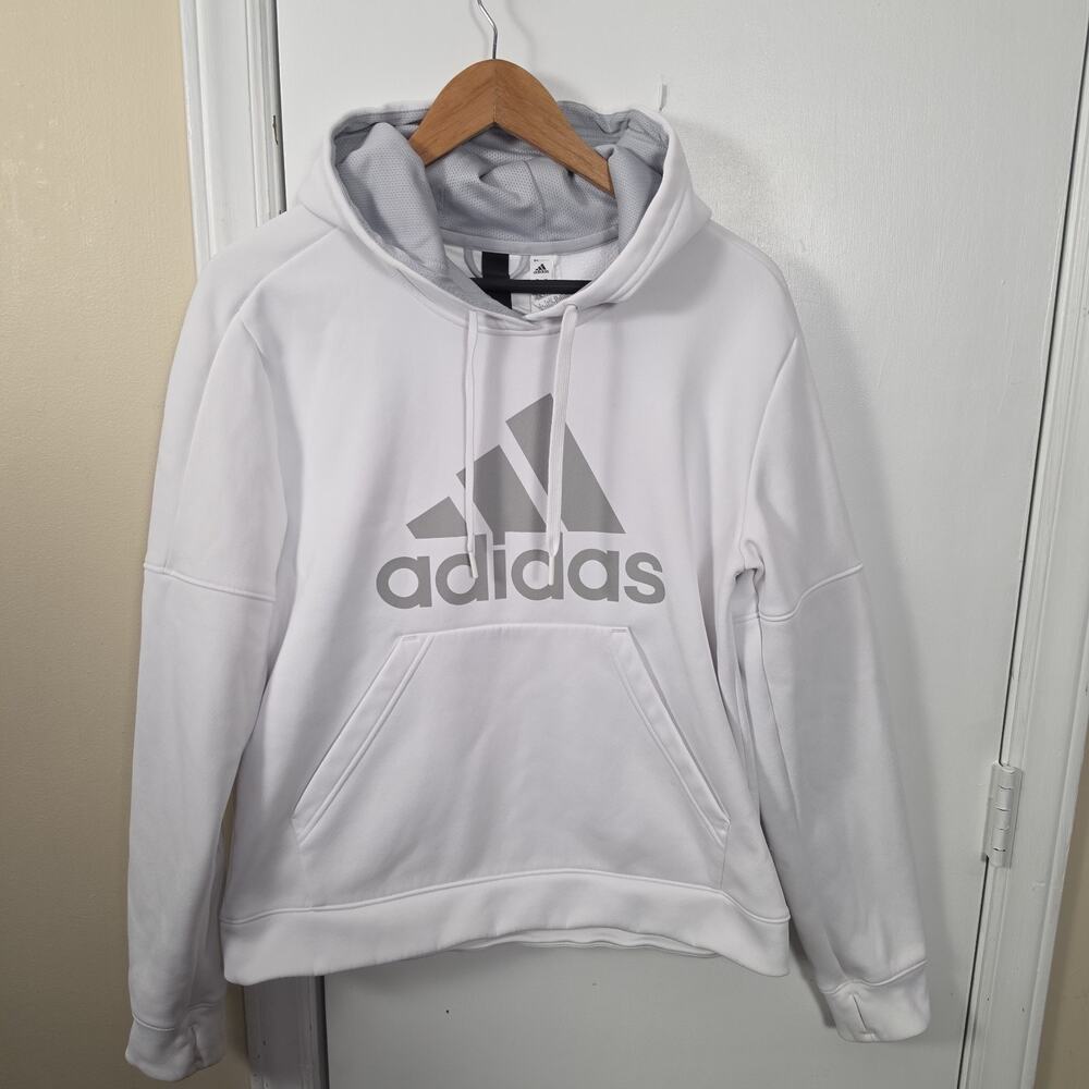 Adidas Climawarm Hoodie Women’s Large White Pullover Fleece Athletic Outdoors